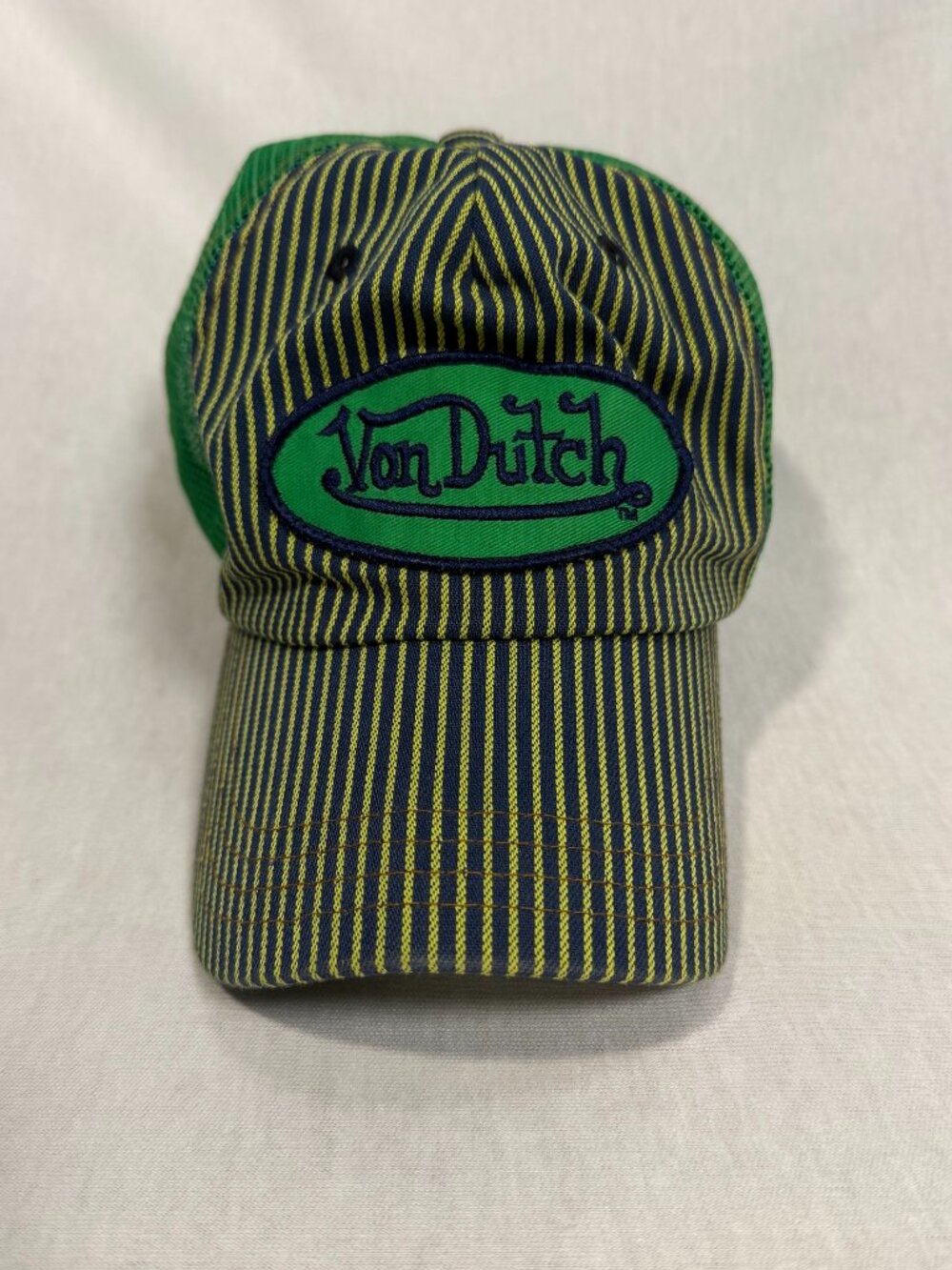 Von Dutch Hickory Stripe Trucker Hat Green Navy Yellow Snapback Cap One Size